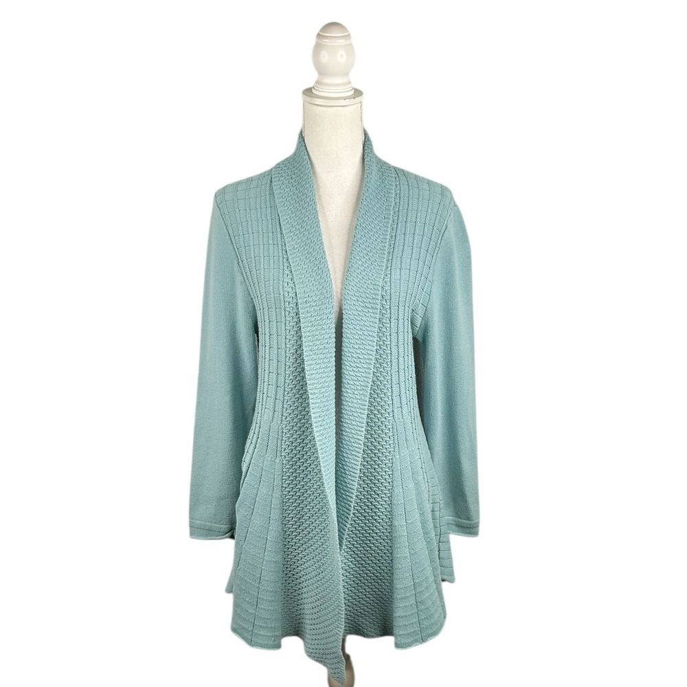 Architect Light Blue Knit Coastal Classic‎ Open Long Cardigan Size Large Petite